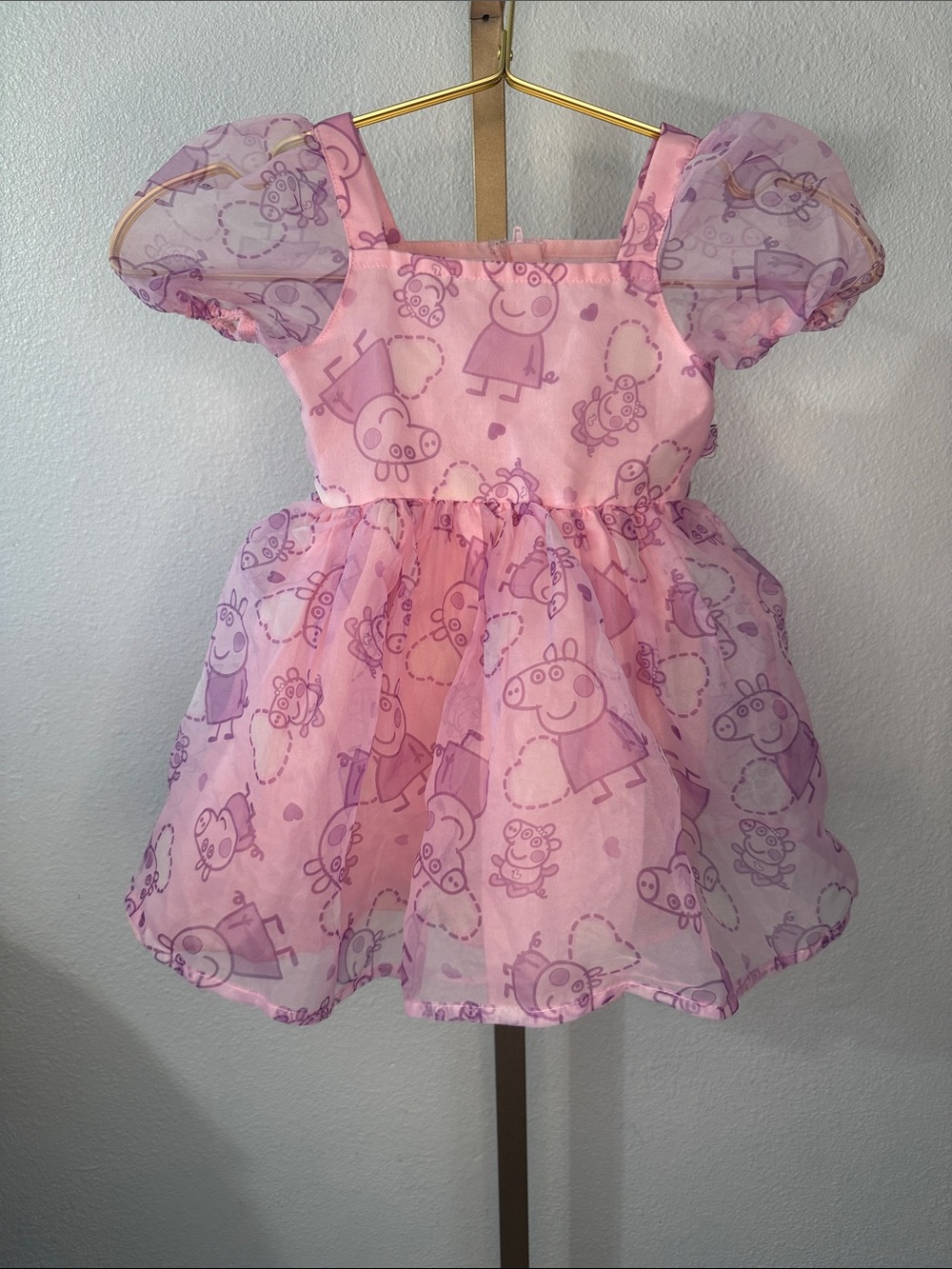 Pink Peppa Pig Print Tulle Dress for Kids-2T